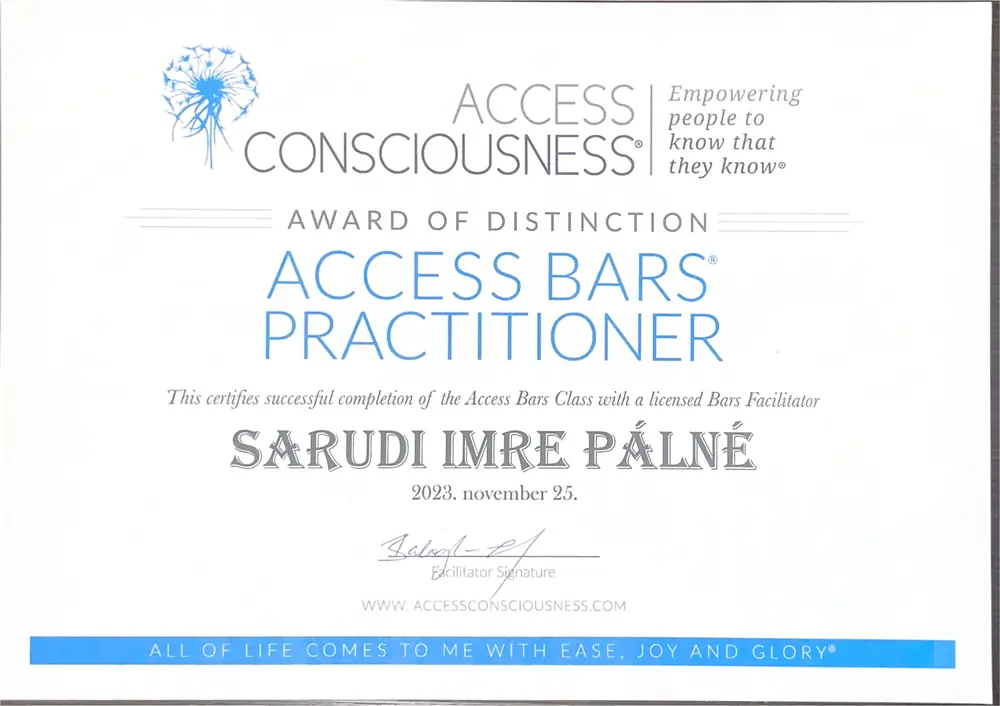 Access Bars Practitioner oklevél