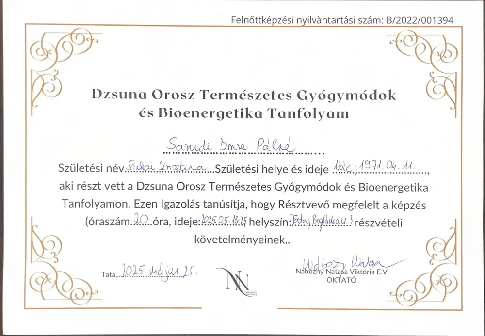 Bioenergetika oklevél