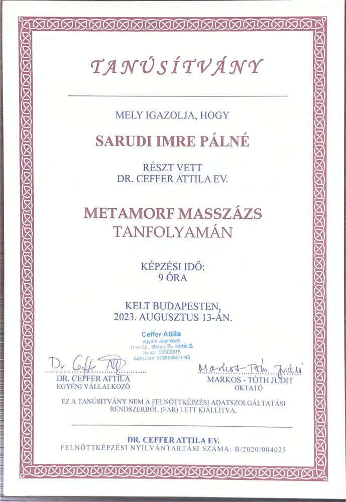 Metamorf masszázs tanúsítvány