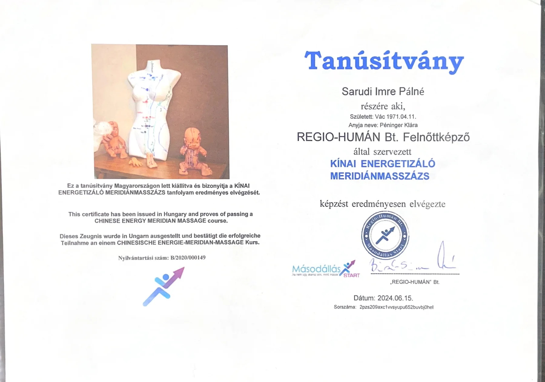 Kínai energetizáló meridiánmasszázs tanúsítvány