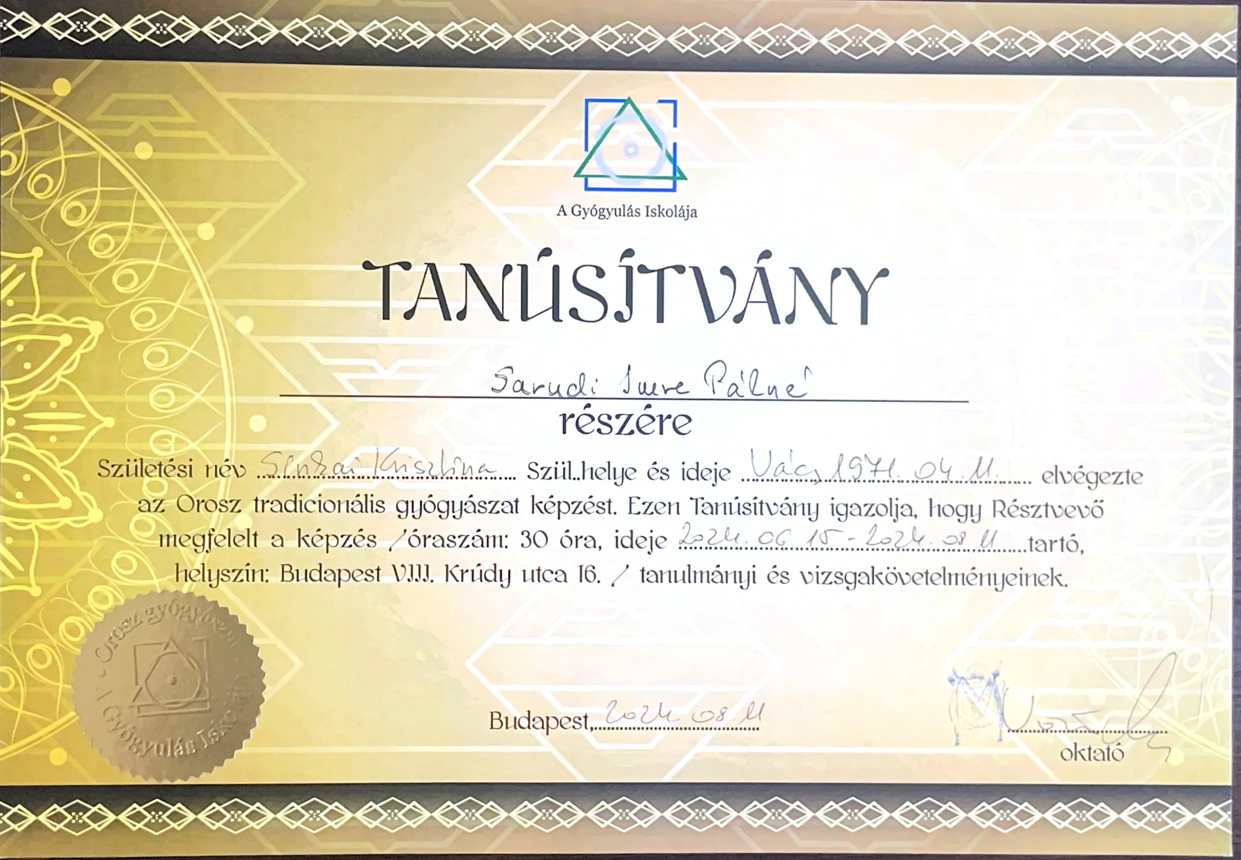 Orosz tradicionális gyógyászat tanúsítvány